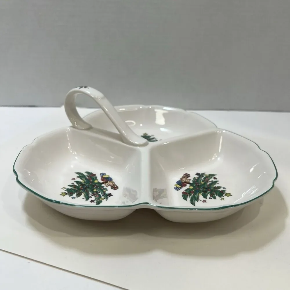 Nikko Christmastime Three Section Serving Tray Dish w/box EUC Happy Holidays